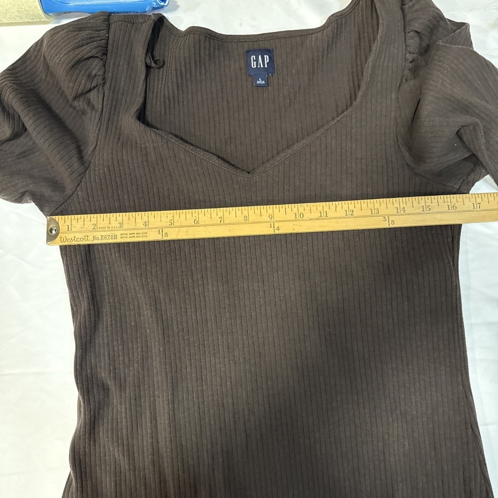 GAP Retro Bombshell Sweetheart Neck Midi Knit Dress Ginger Ribbed Brown Size L - Picture 6 of 7